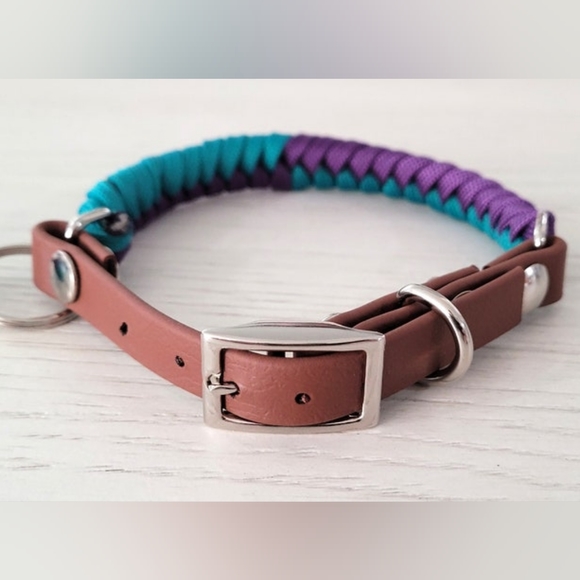 1/2" Paracord Dog Collar with Biothane Adjustable Adapter - Teal and Purple - Picture 4 of 6